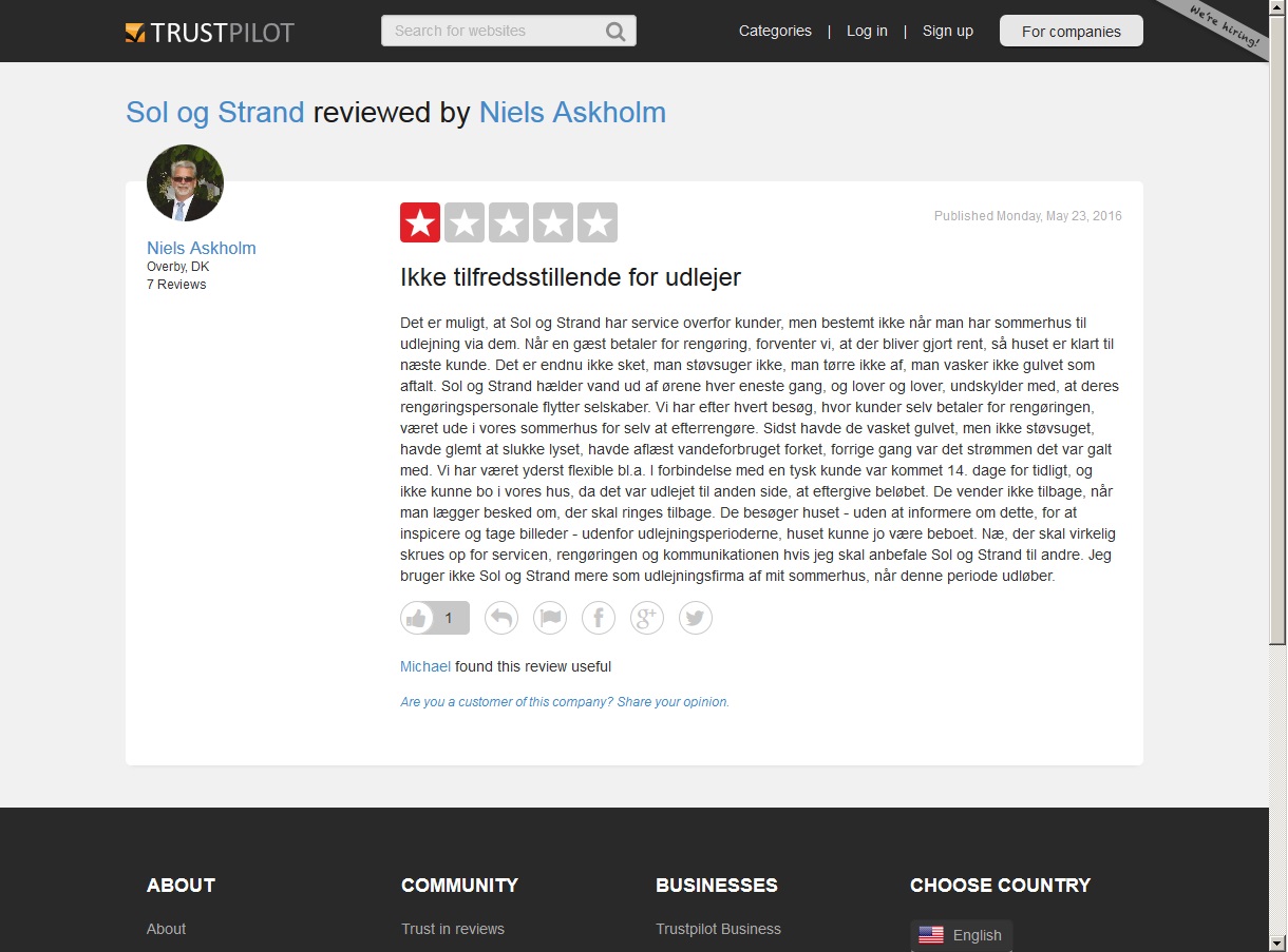 beschwerde bei sol og Strand (Sonne und Strand) eines Dänischen Vermieters